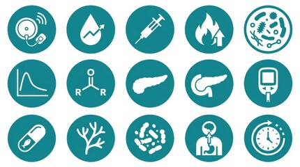 Fototapeta premium Icons of health monitoring, glucose tech, and metabolic wellness are presented in a clear, easy-to-understand design.