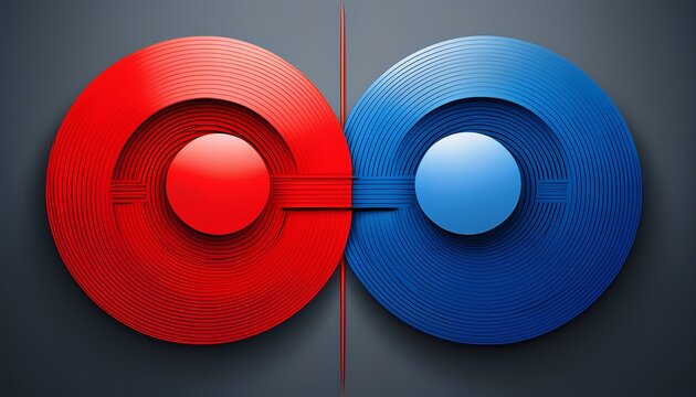 abstract composition two circles a study in red and blue contrast two