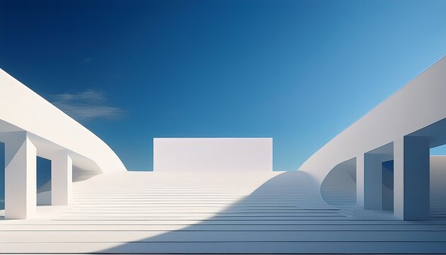 minimalistic architectural background with white geometric shapes under clear sky showcasing modern design and simplicity