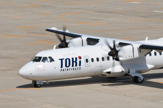 Niigata Prefecture, Japan - May 23, 2026: Toki Air ATR 42-600 (JA03QQ) displaying company branding at Niigata Airport