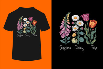 Foxglove Daisy Tulip women Wildflower Garden Harmony Design T-Shirt  © ben