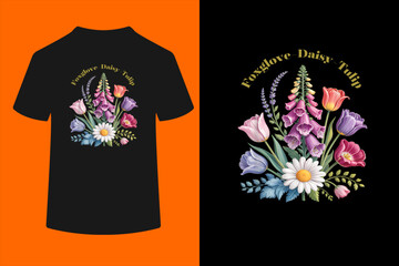 Foxglove Daisy Tulip Wildflower Vibes Design T-Shirt  © ben