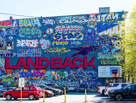 Landback Graffiti Mural Wall in Vancouver's Downtown Eastside, British Columbia
