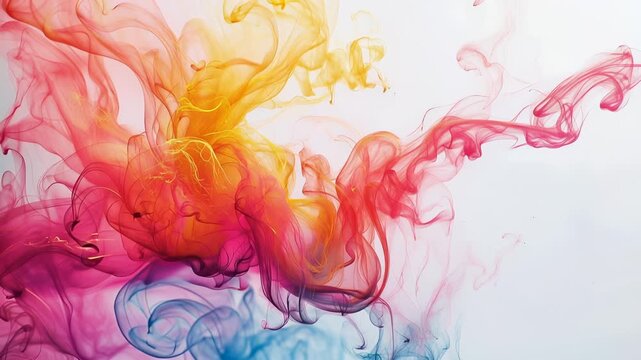 Colorful ink cloud spreading in water on white background