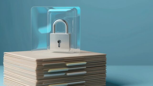 Secure padlock file and folder document privacy security for locked file folder stack storage