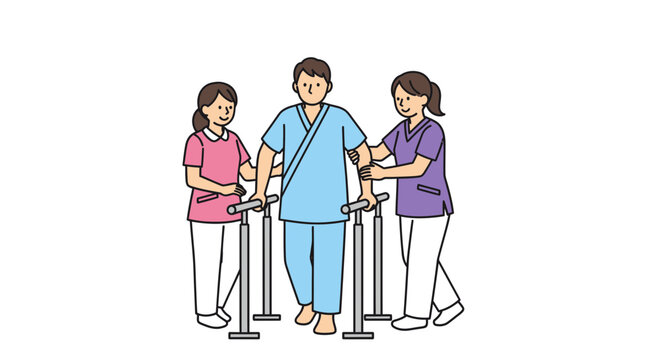 Patient Walking with Physical Therapists and Parallel Bars