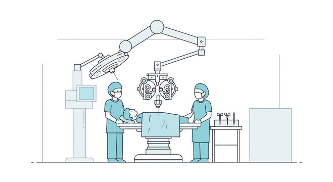 Ophthalmology Surgery: Surgeon and Nurse Perform Eye Operation with Modern Equipment
