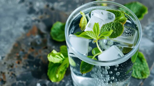 Refreshing mojito cocktail with fresh mint and ice