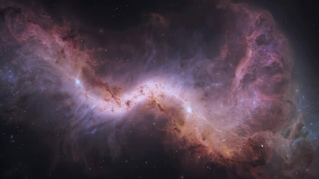 Ethereal purple pink nebula cloud with glowing dust starfield galaxy and distant star formation