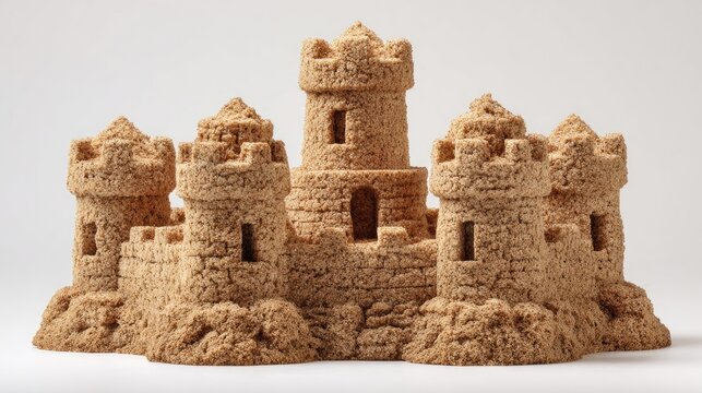 Intricate Sandcastle Fortress with Multiple Towers and Walls.