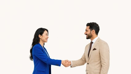 Fototapeta premium Generative AI, Two Business People Shaking Hands and Smiling