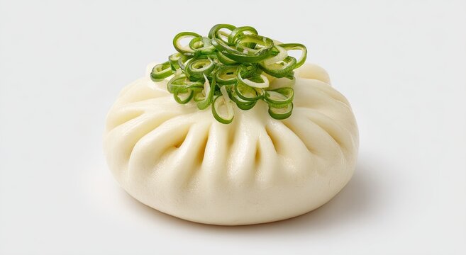 Steamed Pork Bun Topped with Fresh Green Scallions.