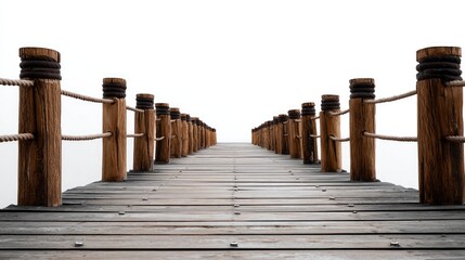 Naklejka premium Wooden Pier Stretching Towards a Bright Horizon Over Water.
