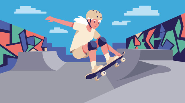 Teen With Albinism Skateboarding at Urban Skatepark