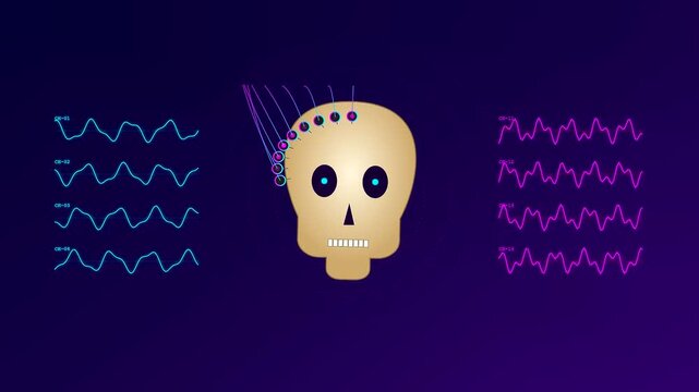 a bci neural connection display reveals digital signal waves tracking brain activity patterns in this animated medical monitor interface for neuroscience research and clinical data observation