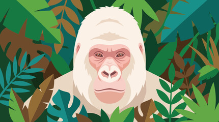 Albino Gorilla Portrait in Jungle Habitat Close-Up © Bima