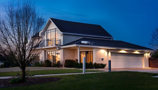 outdoor security camera on house at dusk smart home safety