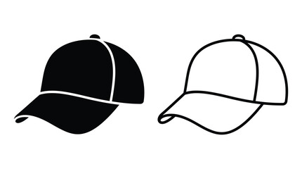 Fototapeta premium Baseball Cap Silhouette And Outline Black And White Vector Graphic