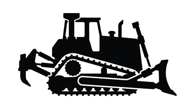 Bulldozer Silhouette On White Background Construction Machinery Outline