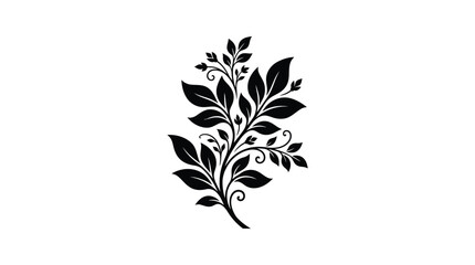 Fototapeta premium Black Silhouette Of Floral Ornament With Curvilinear Leaves And Vines