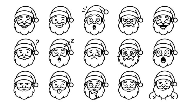 Collection of Santa Claus facial expressions and emotions icons