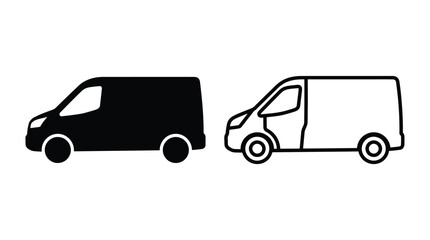 Van Silhouette And Outline Black And White Vector Illustration © Soniya