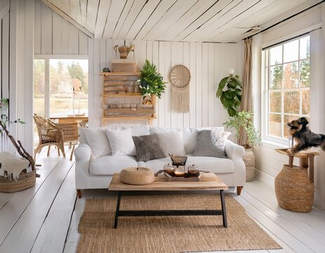 home interior design white cottage farmhouse stylish home interior design concept white wooden wall with cosy comfort natural material home decorate house design ideas