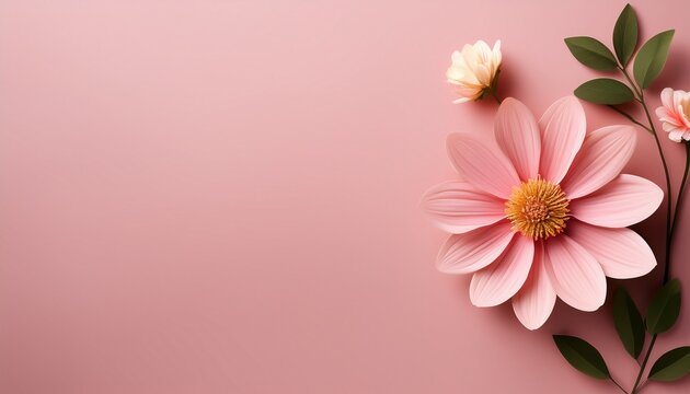 a spring garden flower attached to a neutral pink background a place for a message minimal floral layout