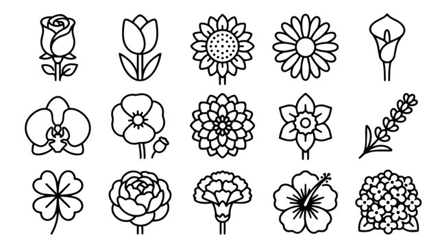 Monoline flower icons set