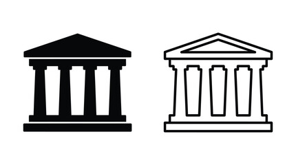 Fototapeta premium Classical Building Silhouette Icons Black And White Vector Illustration