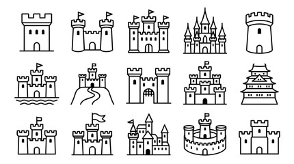 Naklejka premium Set of various castle and tower outline icons