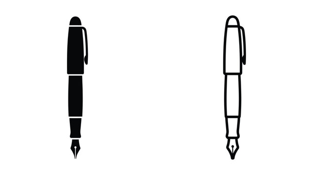 Fountain Pen Silhouettes Black And White Line Art