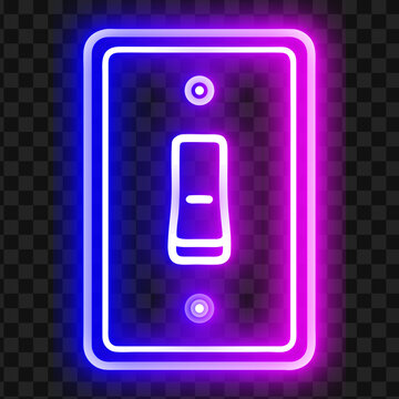 Glowing neon light switch vector icon on transparent background