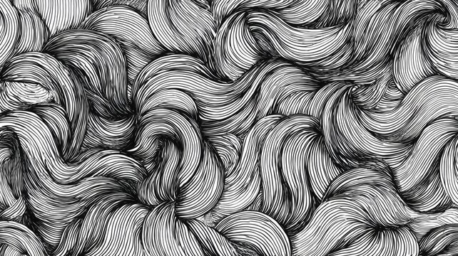 黒と白の線で描かれた抽象的な渦巻き模様。背景やデザイン素材に使えるアートパターン