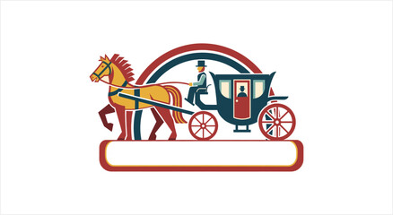 Naklejka premium Vintage Horse Drawn Carriage with Coachman and Passengers.