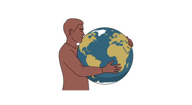 Man Holding a Large Earth Globe.