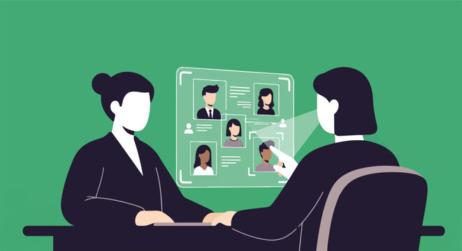 Professional women conducting virtual video interview session.