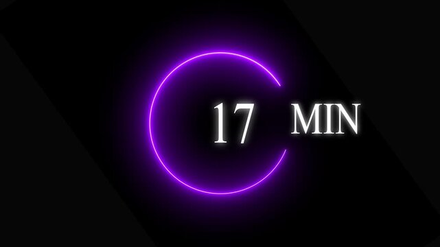 17 to 0 second modern digital countdown timer neon light style on black background. Circle countdown timer 17 sec animation.