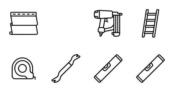 Construction Tools Icons Set, DIY Home Renovation Equipment Vector Graphics, Building Supplies Line Art