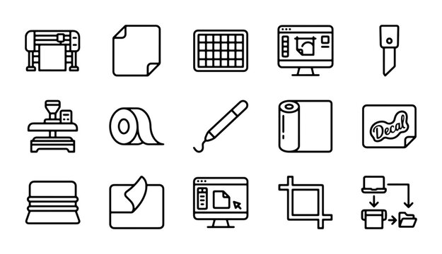 Printing and Cutting Icons: Plotter, Vinyl Cutter, Software, Tools for Sign Making & Graphics
