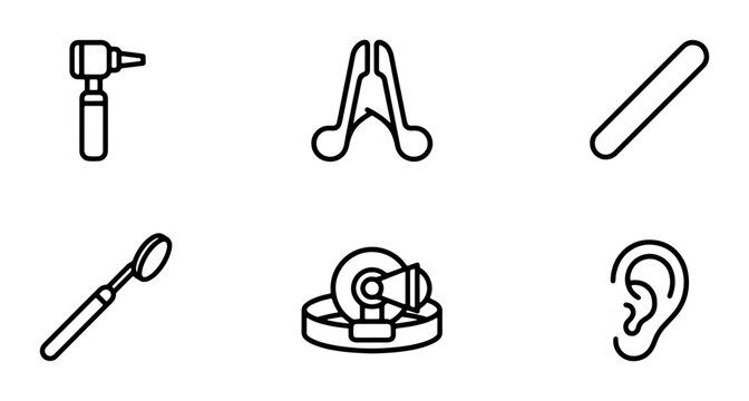 Medical Otoscope and Dental Tools Vector Icons, Healthcare Equipment Set, ENT and Oral Care Symbols