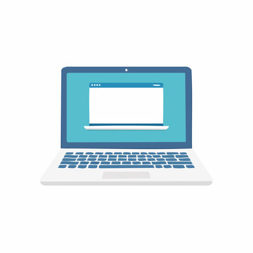 Flat illustration of an open laptop with a blank browser window on screen