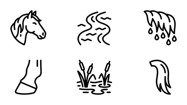 Horse Icons, Equestrian Elements, Farm Animals, Nature Scenes, Vector Graphics Set