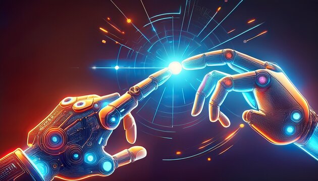 robot hand touch technology light ai concept art