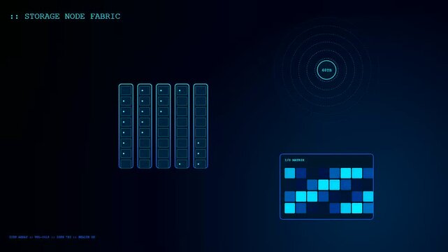 a blue digital cloud infrastructure node graphic displaying glowing grid segments and pulsating circular wave patterns on a dark screen representing network monitoring and server activity