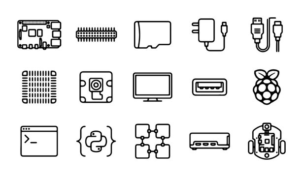Raspberry Pi Icons, Computer Components, Electronics, Technology Set