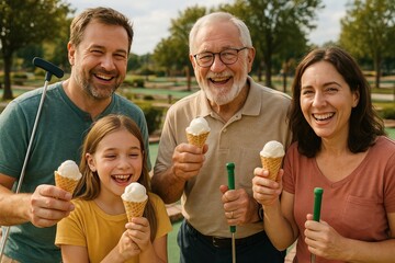 Fototapeta premium Family enjoying ice cream outdoors