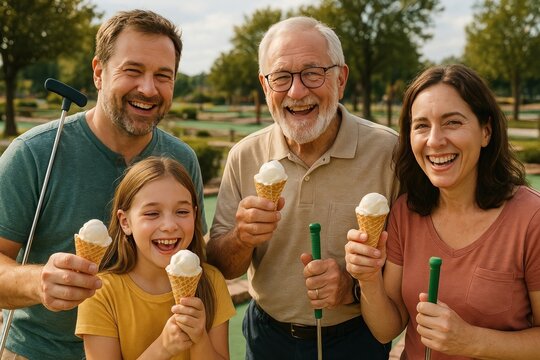 Family enjoying ice cream outdoors