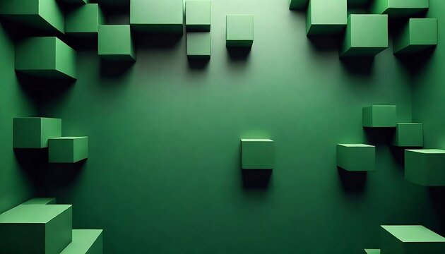 Abstract geometric army green 3d texture wall with squares and square cubes background banner illustration, textured wallpaper, created with generative ai