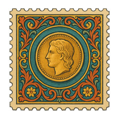 Obraz premium PNG Vintage ornate postage stamp illustration.